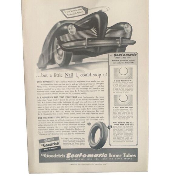 Vintage 1941 BF Goodrich Seal O Matic Tire Ad Advertisement - Picture 1 of 4